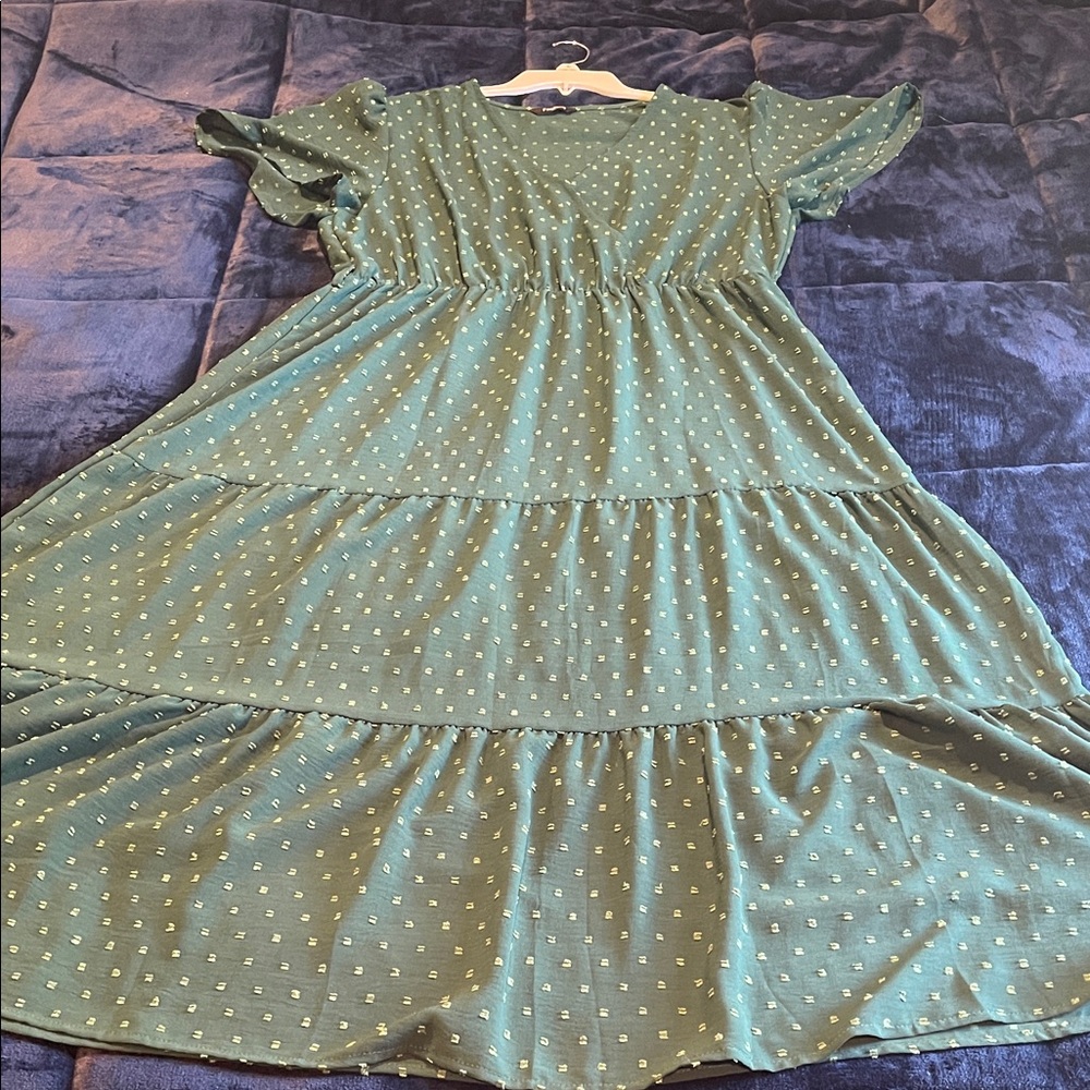 Dark Green Polka Dot Dress XXL Tea length - Picture 2 of 11